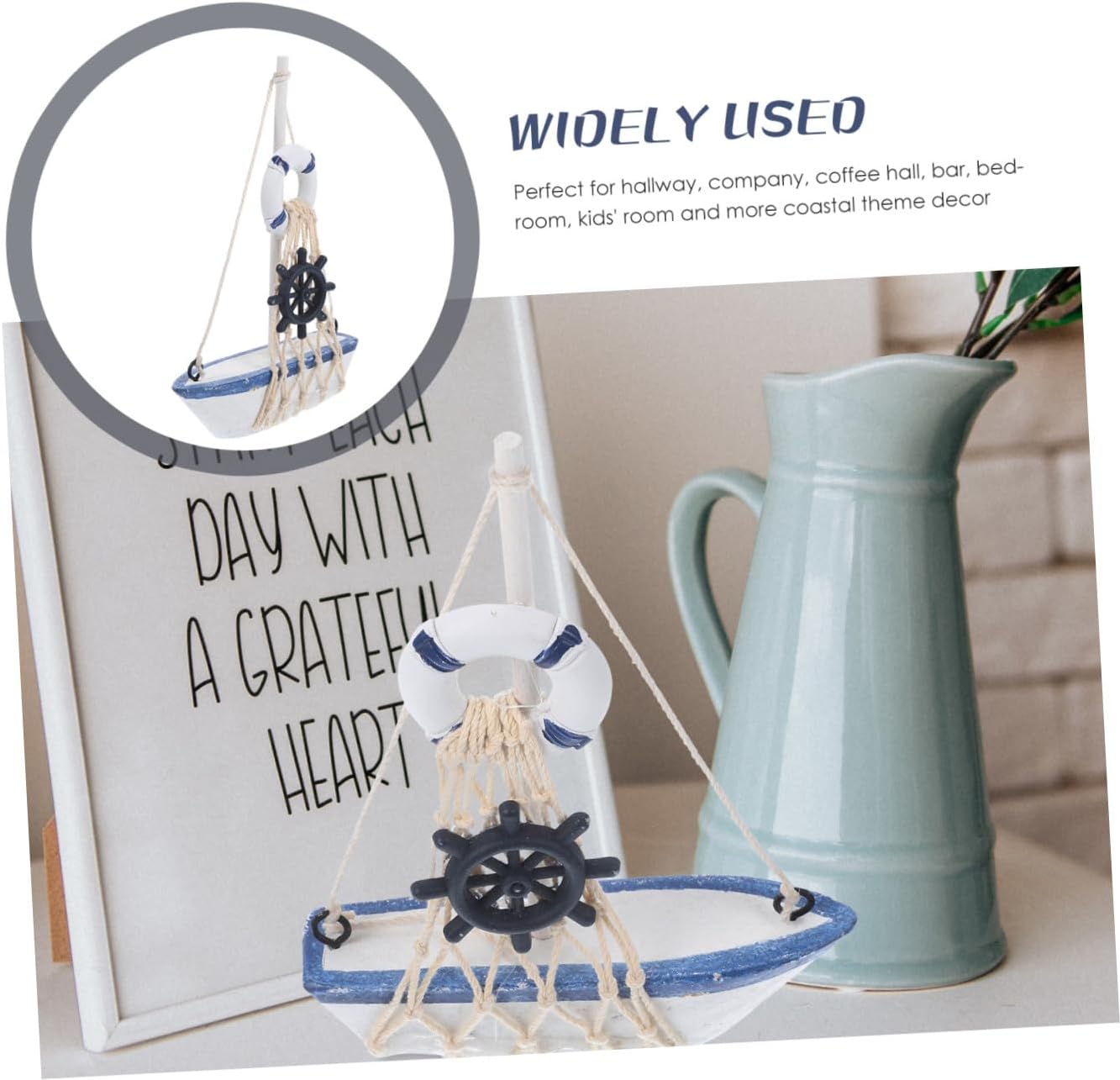 Mediterranean Style Wooden Sailing Ship Ornament Decorations Nautical Ocean Decor
