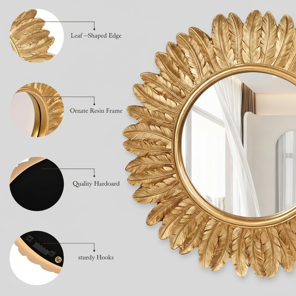 ZOROSY Gold Round Wall Mirror 12 inch - Small Wall Mirror Decorative, Vintage Mirror for Living Room, Entryway, Bedroom,Hallway