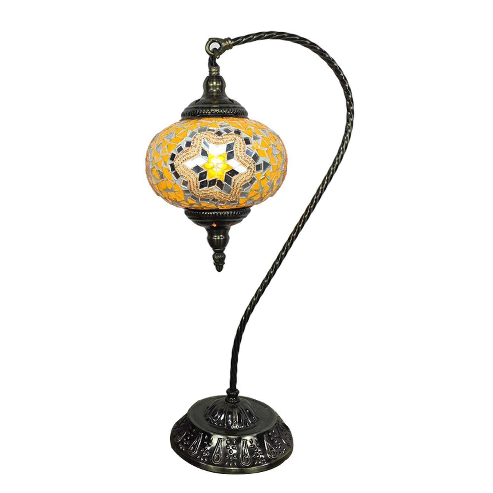 GDLight 22" Tall Turkish Moroccon Table Lamps Mosaic Night Lamp Handmade Mediterranean Gooseneck Bedside Light for Living Room Bedroom Cafe Bar, E14,B