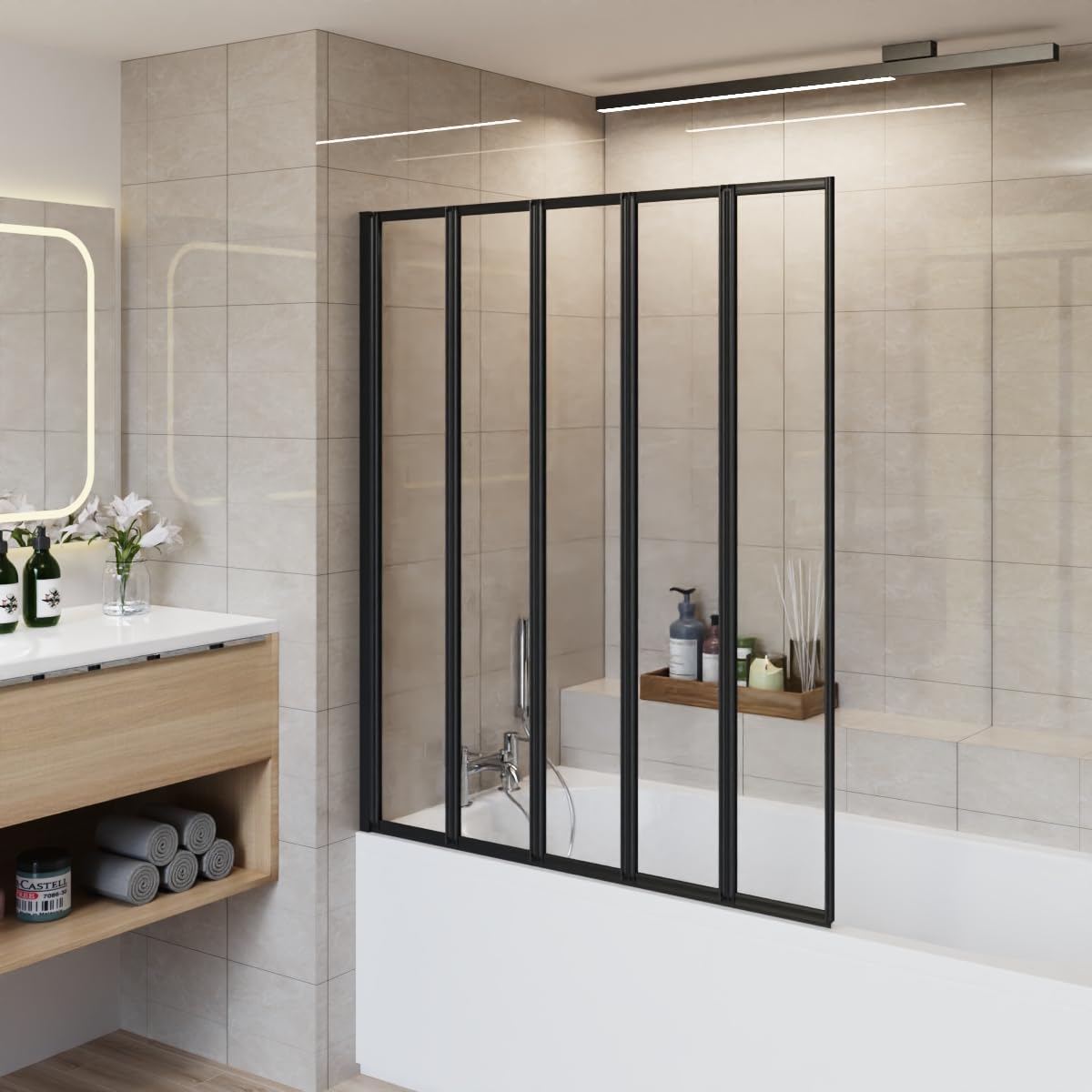 Aquariss Black 1400X1200mm 5 Folding Panel Bath Shower Screen