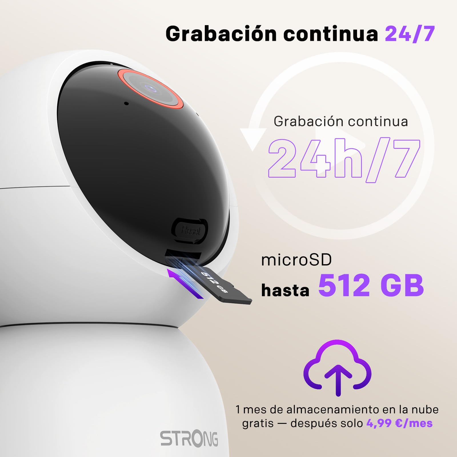 Cámara de seguridad interior 4K de 8 MP, visión panorámica e inclinación de 360°, detección movimiento, wifi 2.4G/5G, visión nocturna, almacenamiento en la nube y tarjeta SD de 512 GB, aplicación.