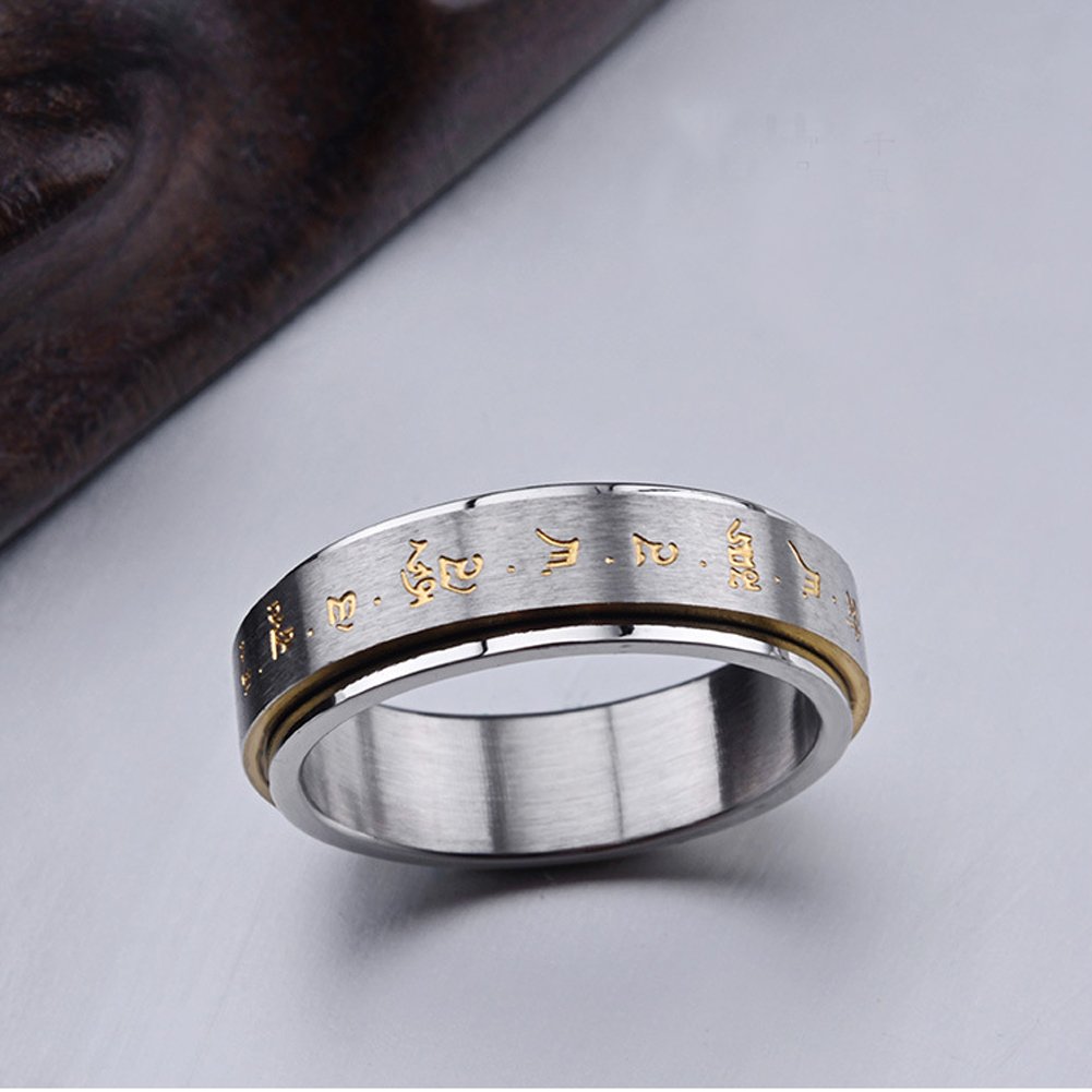 JAJAFOOK Men's Rotatable Titanium Steel Ring - Heart Curse Buddha Amulet Design, Size 6-11, Comfort Fit - View #3
