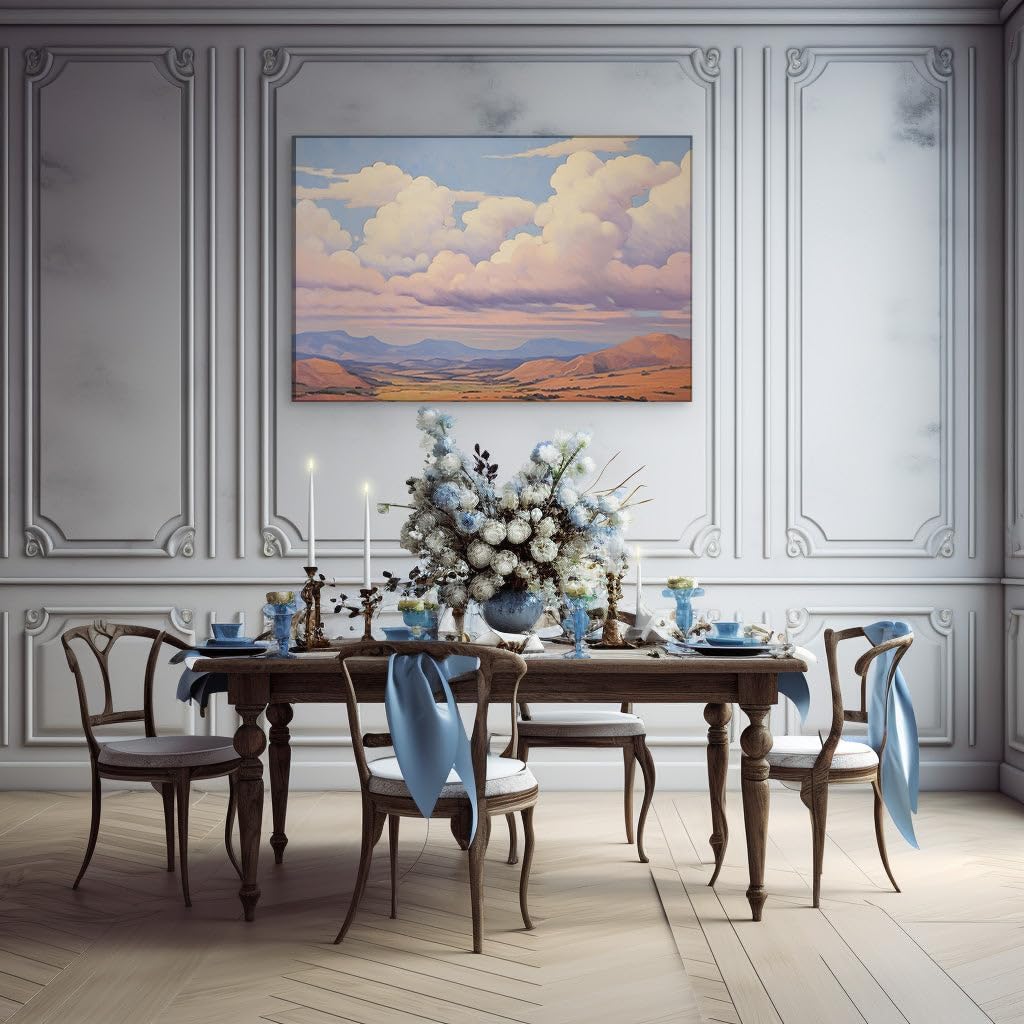 Canvas for Living room. Vistas of Serenity: Evoking Depth and Tranquility Through Cloudscapes and Golden Hills, 27 x 18 inch Canvas Wall Art - Contemporary Masterpieces - Modern Home Decor