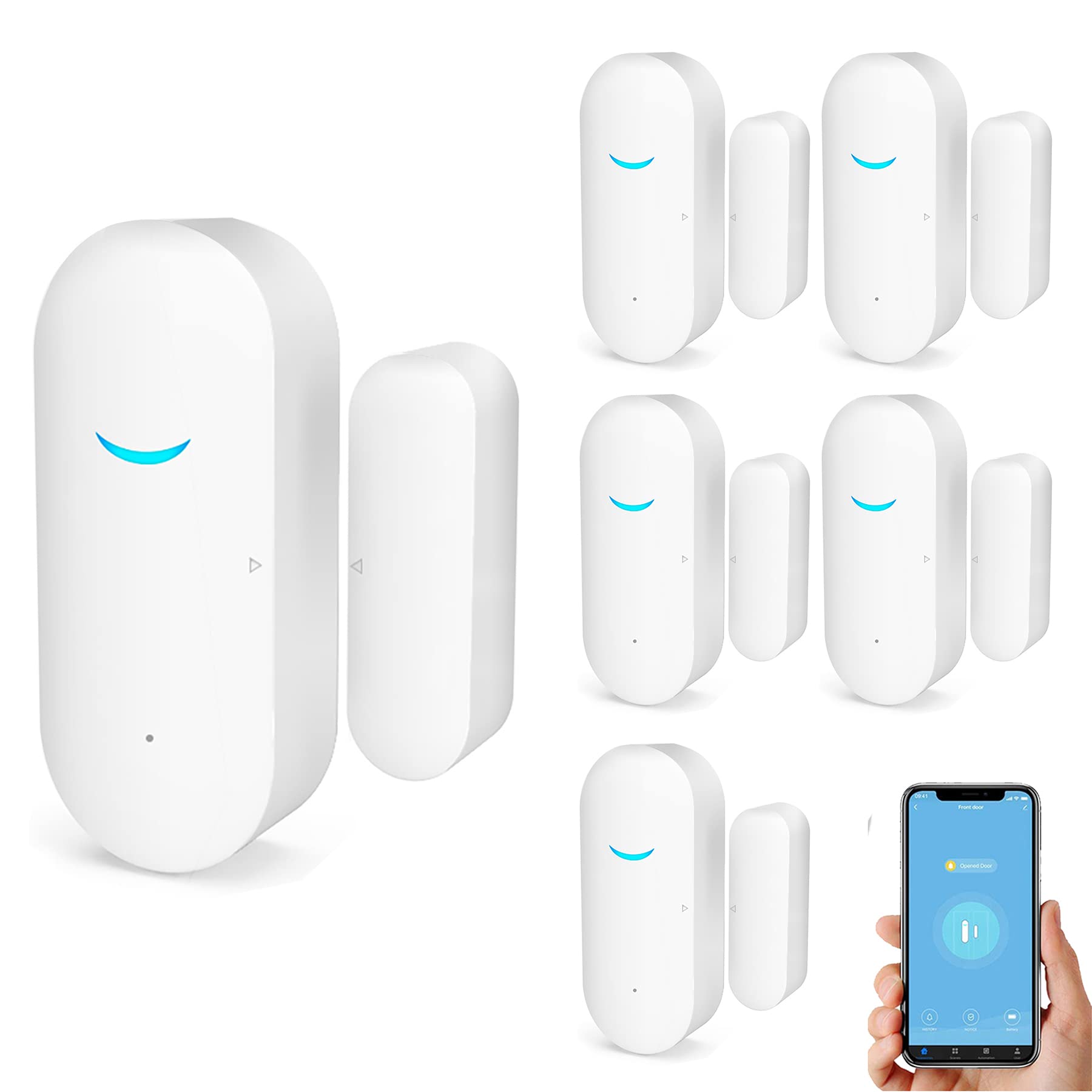 SENCKIT Tuya WiFi Door and Window Sensors, Smart Alarm with Free Notification App Control, Home Security Alarm System, No Hub Required, Compatible with Alexa, Google Home (6 Pack)