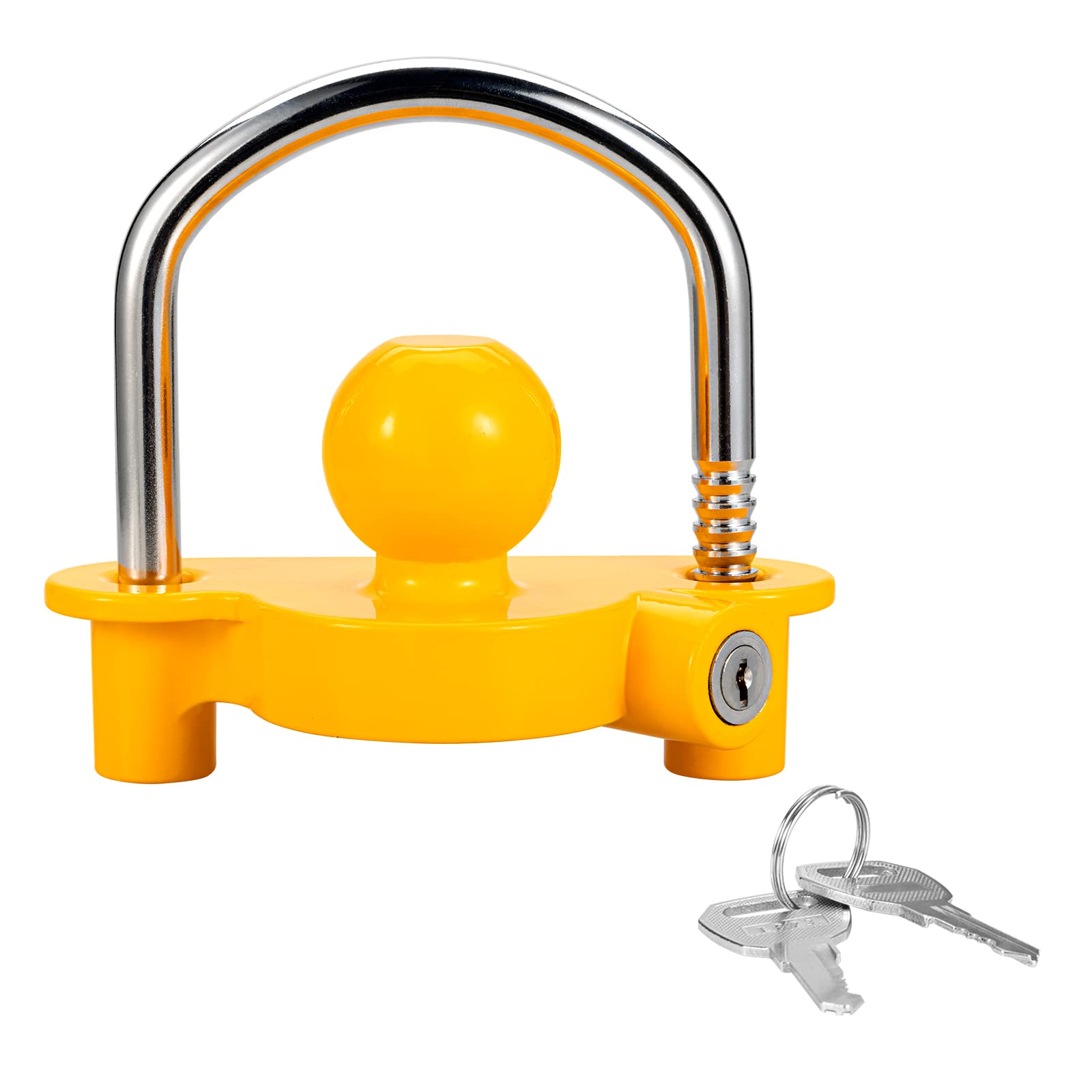 TOPSHINE Trailer Hitch Lock Universal Ball Tow Coupler Security Lock Anti-Theft Fits 1-7/8", 2", and 2-5/16" Couplers, Heavy Duty Steel for Towing Trailers Caravans, Yellow