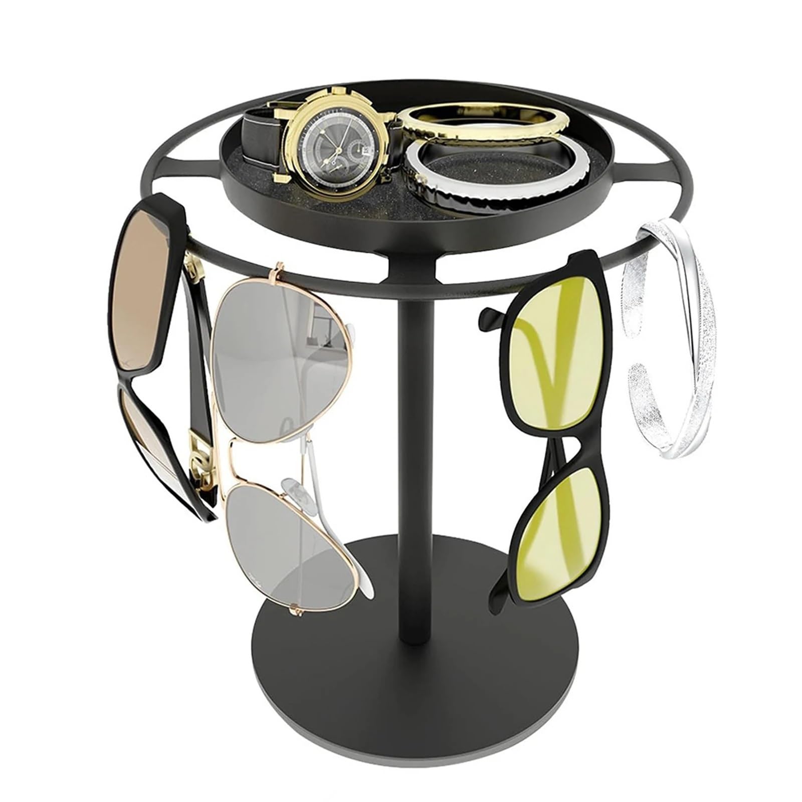 AMEEDA Glasses Holder Rotating Sunglass Organizer Eye Glass Display Stand With Tray Jewelry Storage Detachable Home