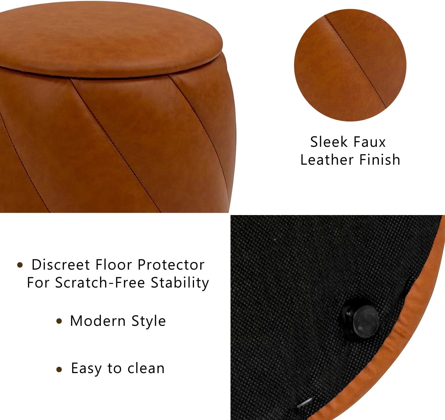 Round Ottoman with Soft Padded Seat, Storage Vanity Stool for Makeup, Upholstered Footrest Stool Ottoman Foot Stool for Living Room, Bedroom