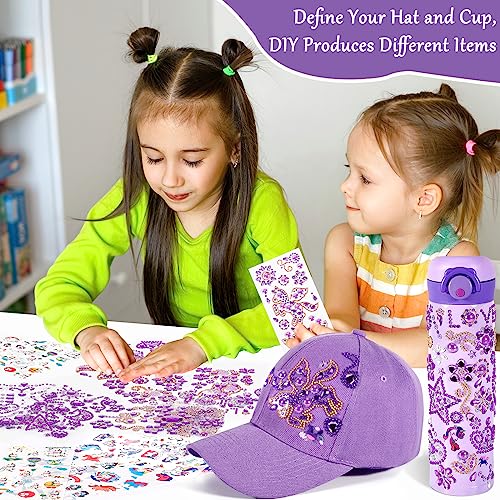 BEYAOBN Geschenke für Mädchen DIY Wasserflasche und Baseballkappe, Bastelset Kinder Trinkflasche mit Edelstein Aufklebern Glitzer Aufkleber, Mädchen Geburtstag Geschenke 4-12 Jahre Basteln, Lila