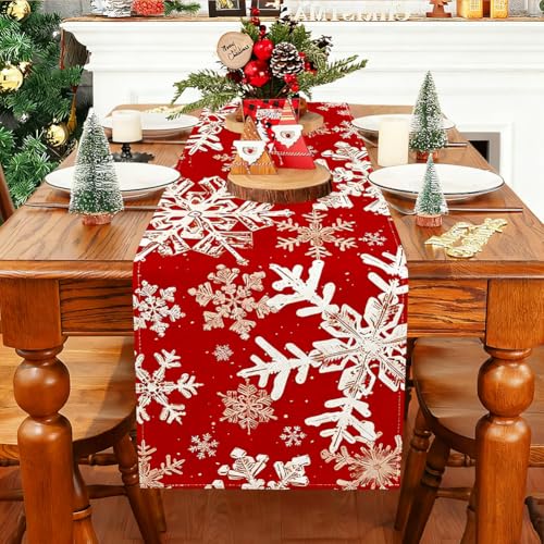 Image of Snowflake Christmas Table Runner, Christmas Tablecloths for Dining Table Snowflake, Xmas Table Runner, Christmas Dinner Table Decorations, 33*183cm