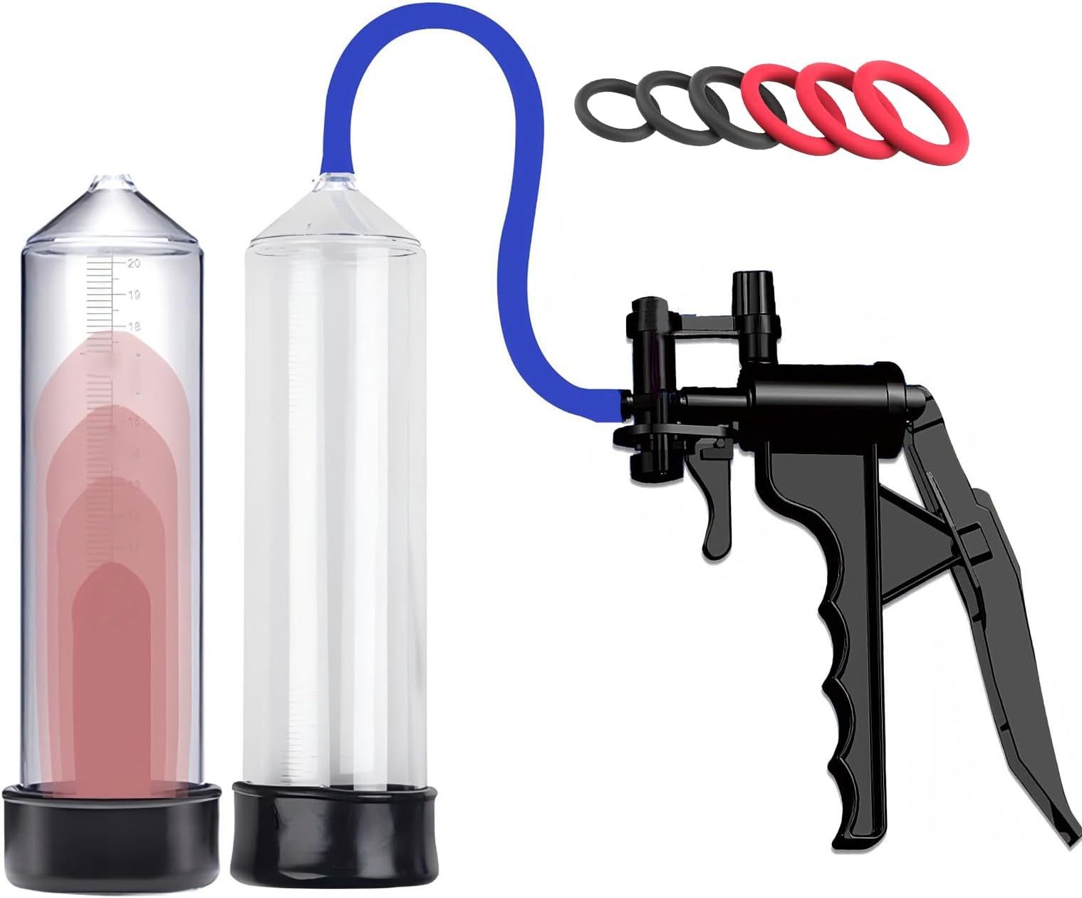 Penis Pump for Penis Enlarger Manual Dick Pump with Pressure Gauge and 6 Penis Rings Erectile Dysfunction Vacuum Pump Sex Toys - Pumps & Enlargement Penile Vacuum Pump for Men Cock Pump (A)