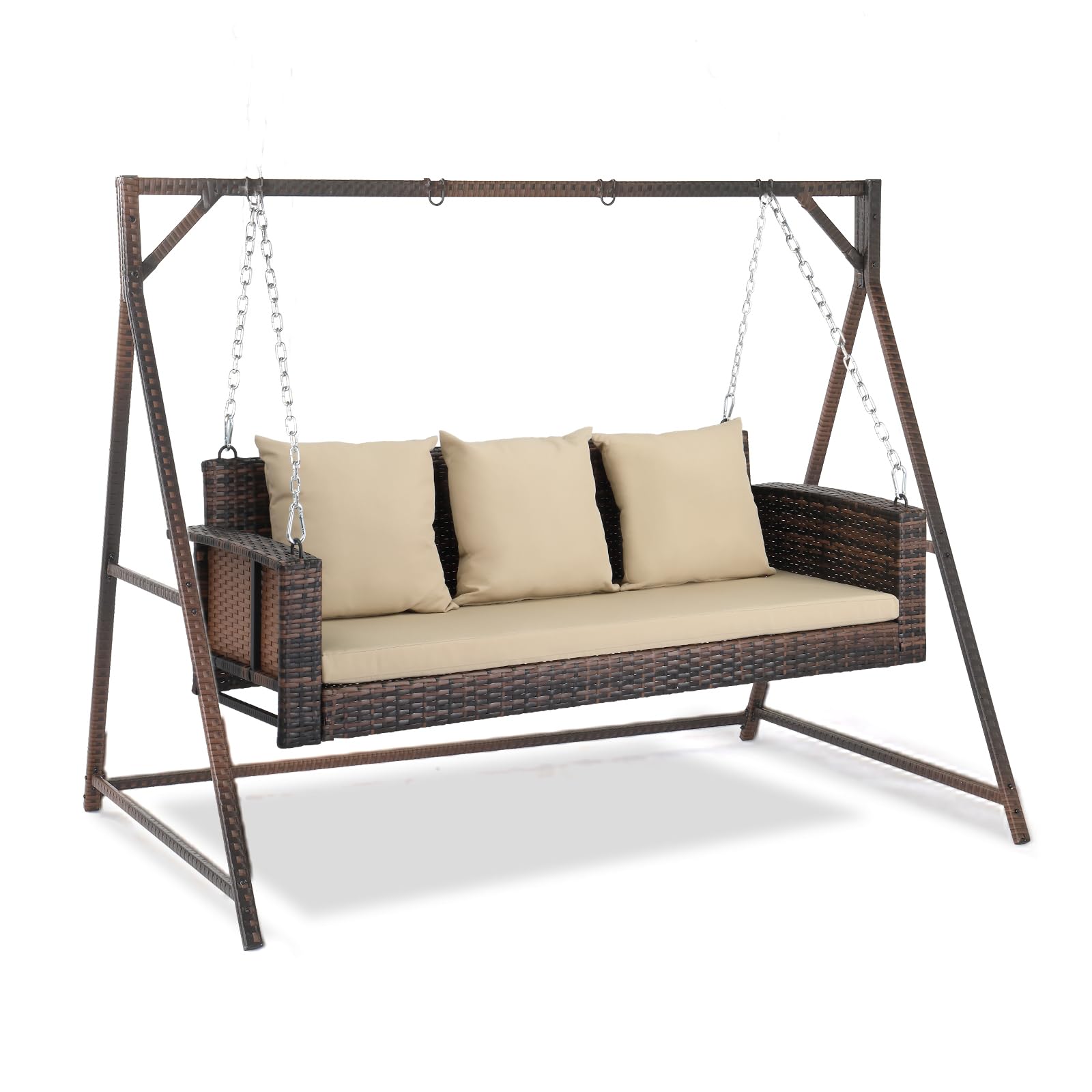 VINGLI Outdoor Wicker Rattan Hanging Swing Set