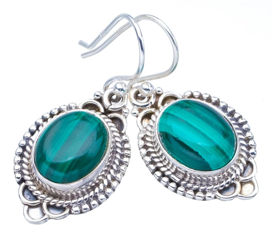 Malachite boucles d'oreilles pendantes argent 925 StarGems F5626