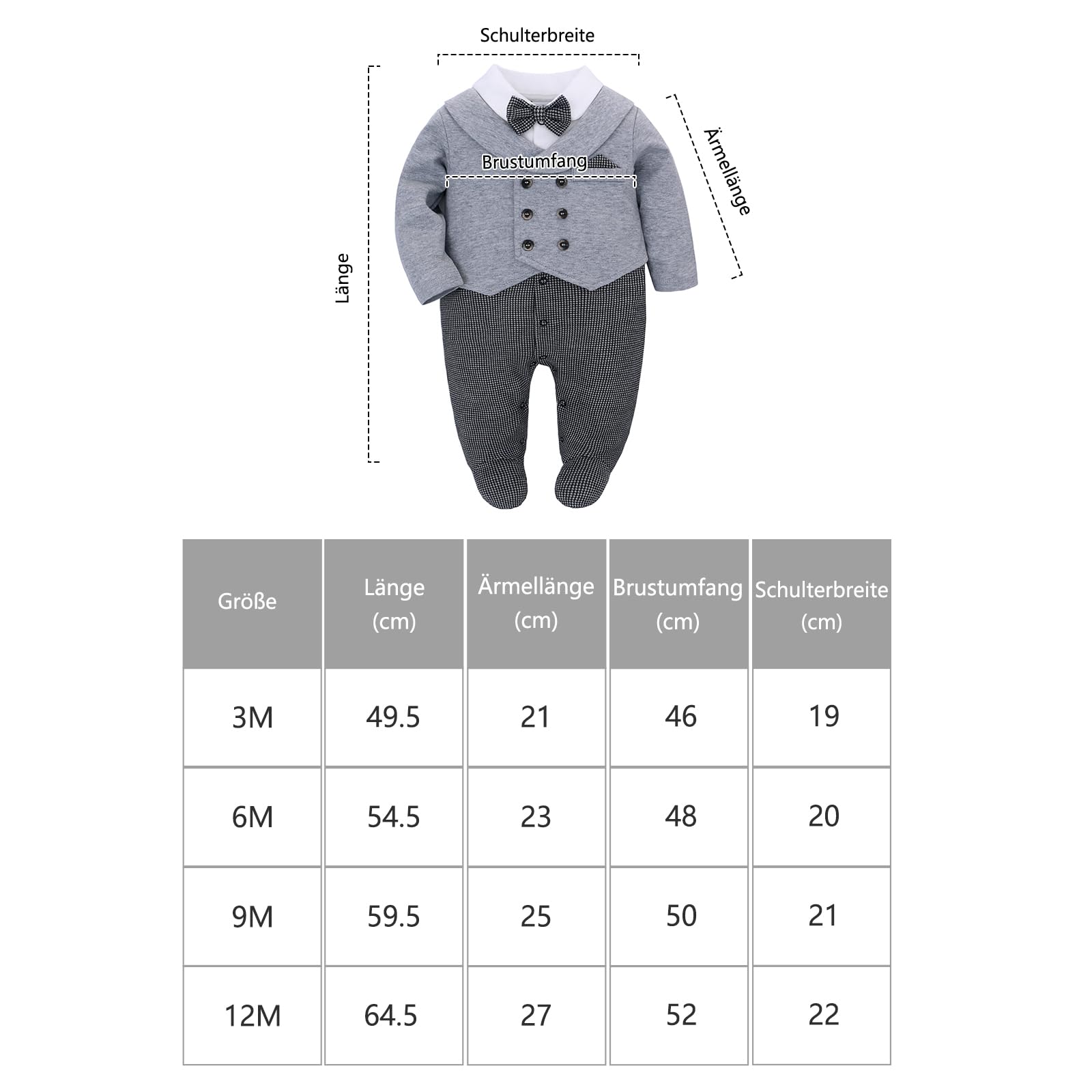 famuka Bebés niño Ropa Trajes Bebé Trajes y Americanas Traje de Esmoquin Traje de Bautizo Traje de Boda (Gris, 3M)