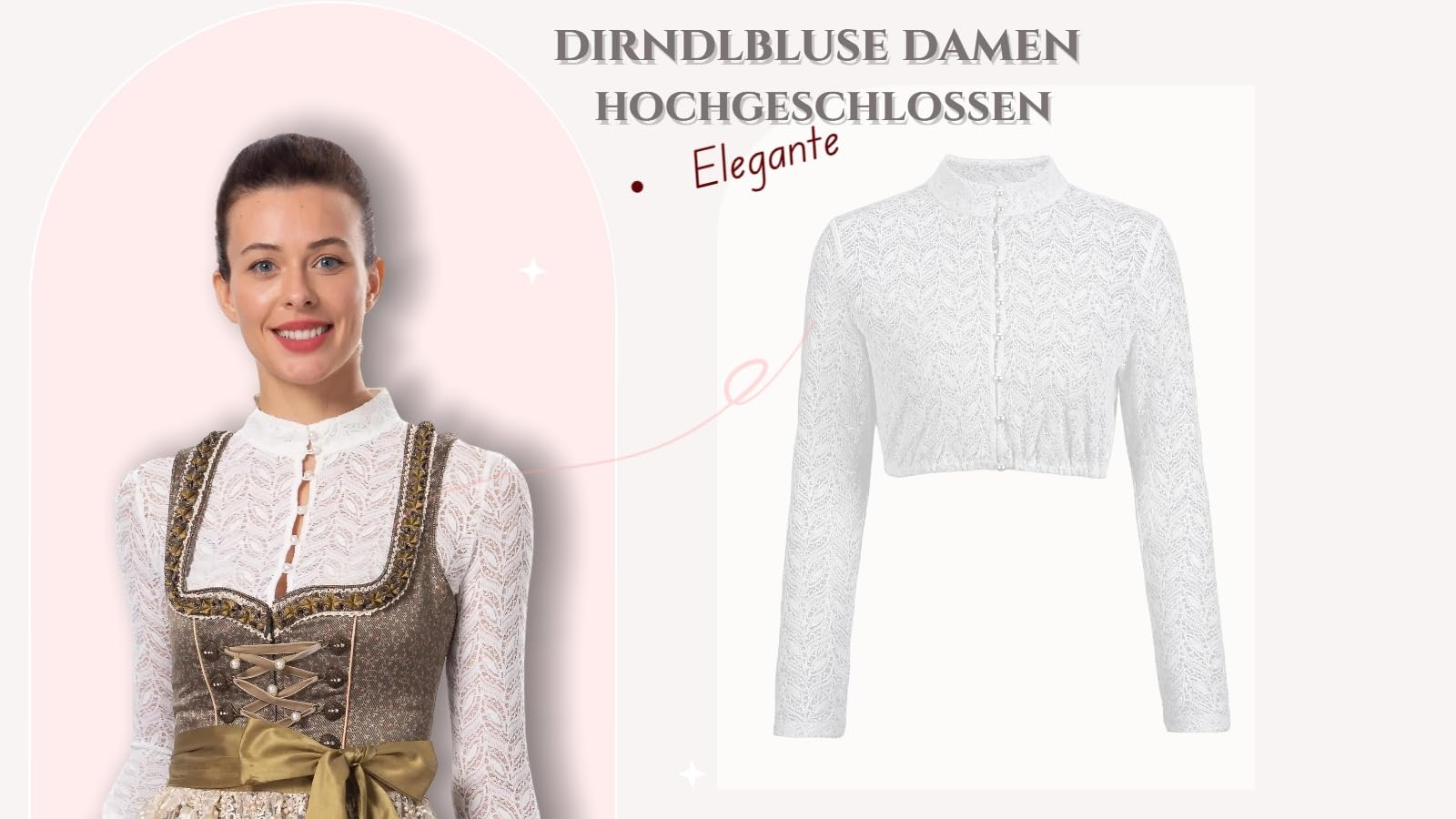 Exklusive Trachtenmode Dirndlbluse Damen Langarm Weiß 3/4Ärmel