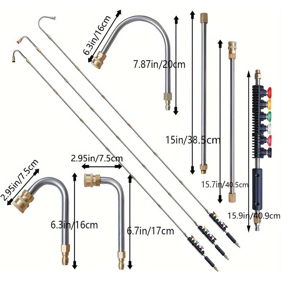 Juego de varitas de limpieza de alta presión de 4000 PSI, accesorios mejorados para lavadora eléctrica, varita de extensión para lavadora a presión, limpiador de canalones para limpiar casas, coches y