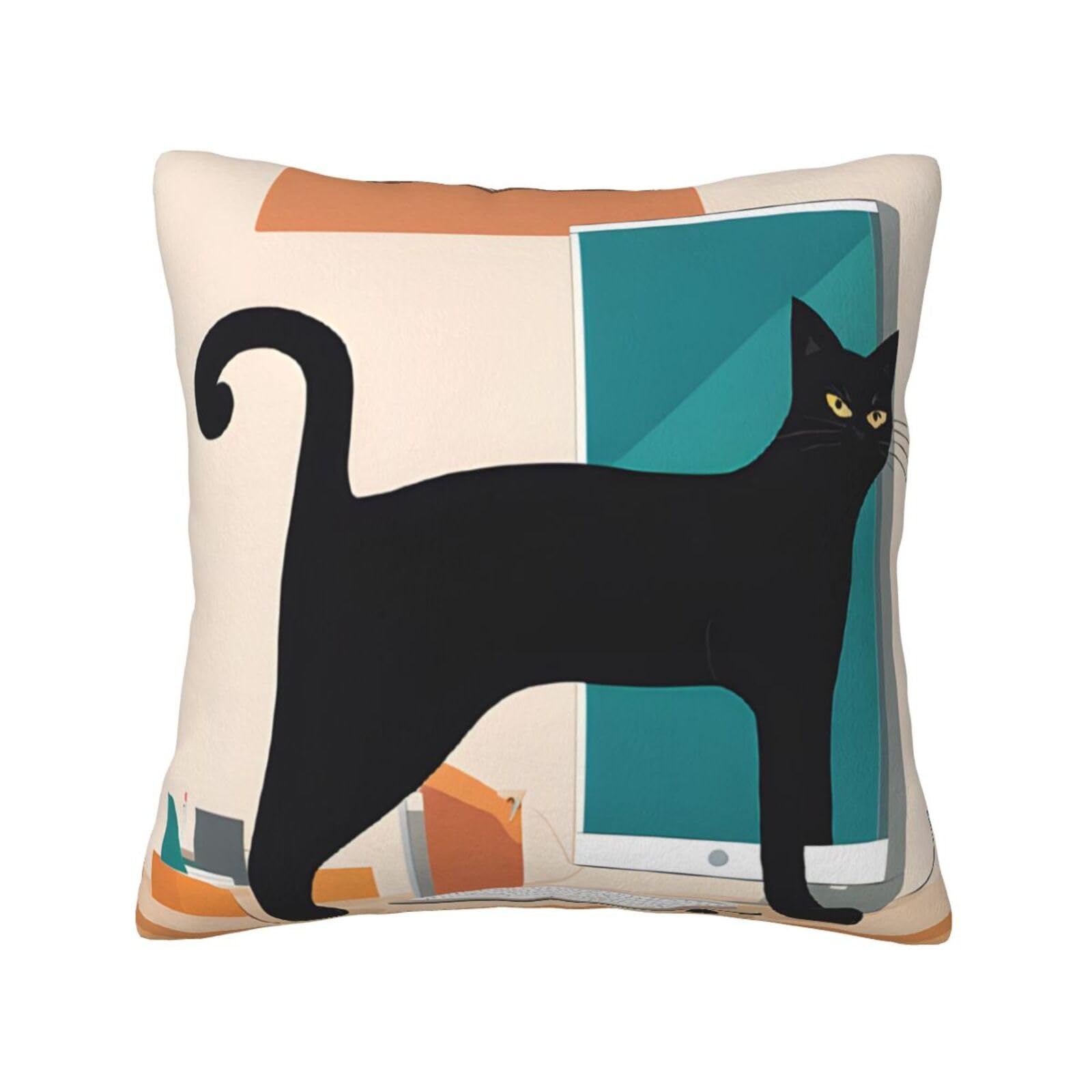 Housse de coussin en velours 66x66 cm avec motif chat moderne du milieu du siècle