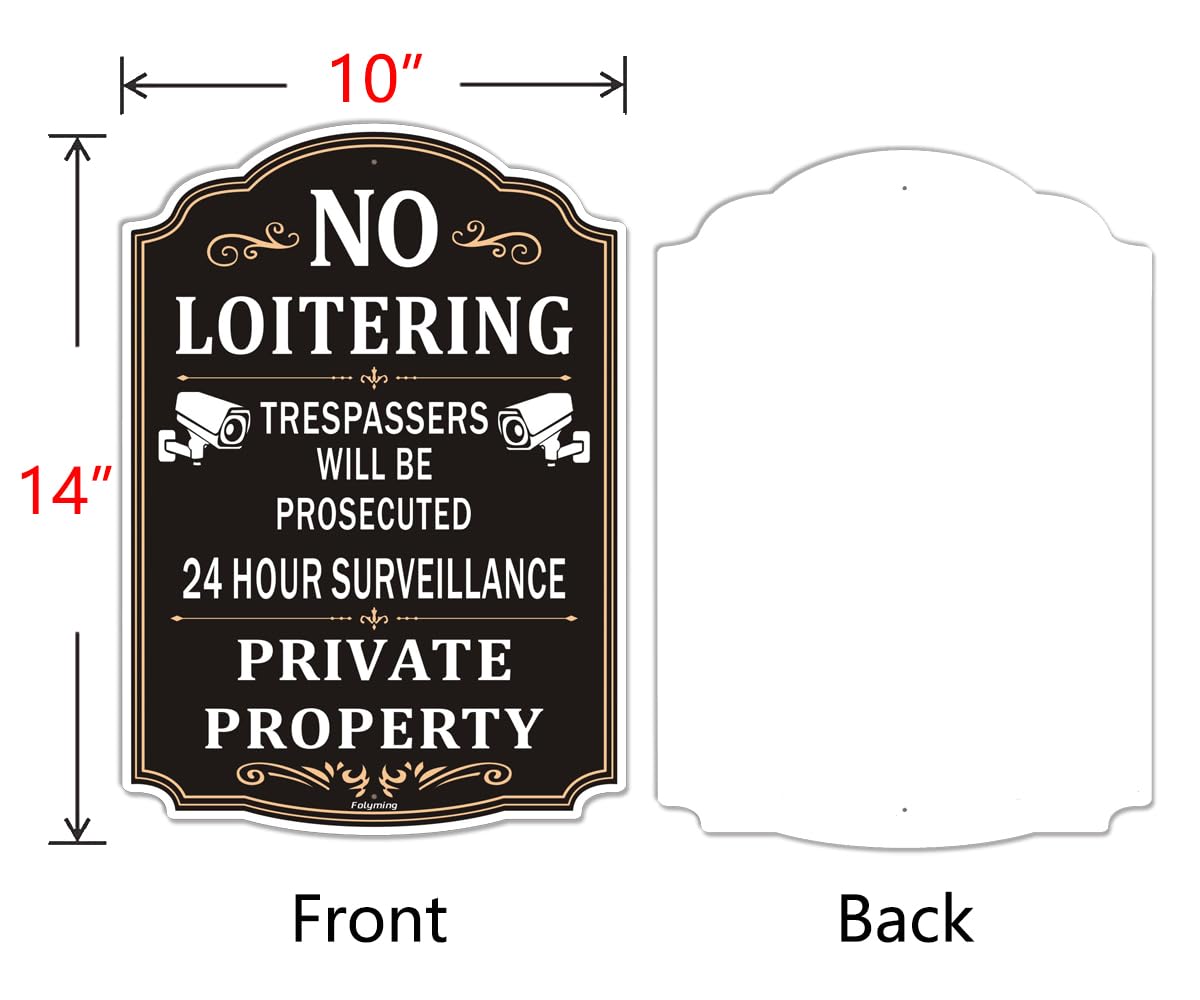 Paquete de 2 letreros de propiedad privada No Loitering Private Property 24 Hour Surveillance Trespassers Will Be Prosecuted de 10 x 14 pulgadas, letreros de propiedad privada de metal reflectante,