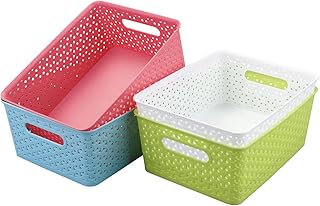 Rinboat Medium Colored Plastic Storage Baskets, 4 Packs