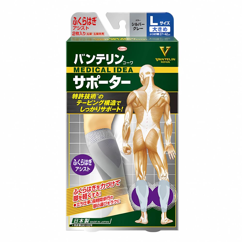 バンテリンサポーター ふくらはぎアシスト 大きめ/Lサイズ(ふくらはぎ周囲 37~42cm) シルバーグレー 2枚入