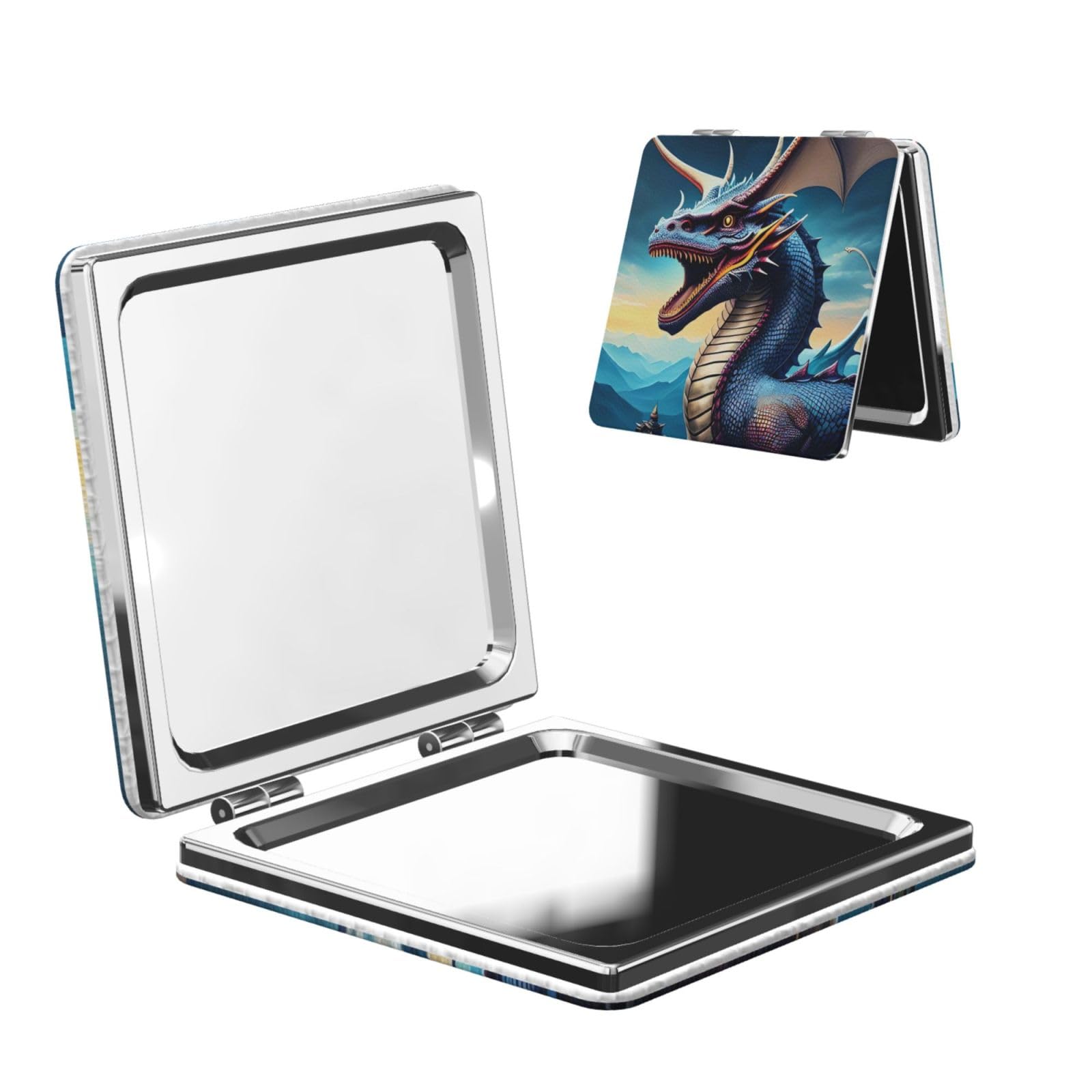 DWVTSLH Roaring Dragon Compact Mirror for Purse, Double-Sided 2X/1X Magnifying Mirror for Women Men, Travel Makeup Mirror for Handbag, Handheld Vanity Mirror for Gift