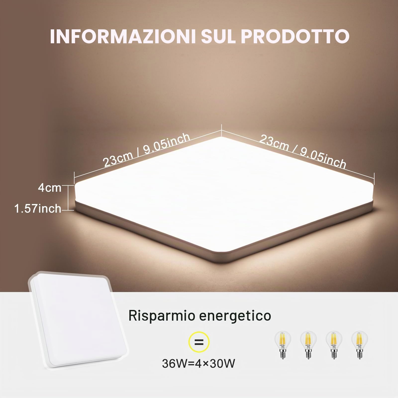 Kambo Plafoniera LED Quadrata 36W - Lampada da Soffitto Luce - Plafoniera Soffitto Bianco Neutro 4500K 3240LM - Moderno Plafoniera Bagno IP44 Cucina Soggiorno Corridoio Ufficio Cantina