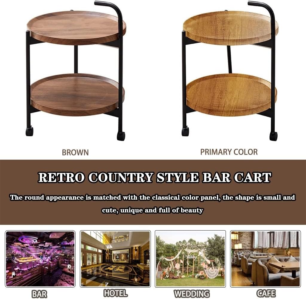 Bar Cart with Wheels Vintage Vintage Country Style Round Shape Serving Cart, Restaurant Double Layer Wrought Iron Drink Cart, Housewarming Gift