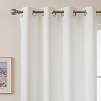 White Linen Curtains, 102 Inch Long Curtains 2 Panels Set, Light Filtering Semi Sheer Drapes, Natural Grommet Top Thick Window Treatments for Living Room/Bedroom/Dining Room