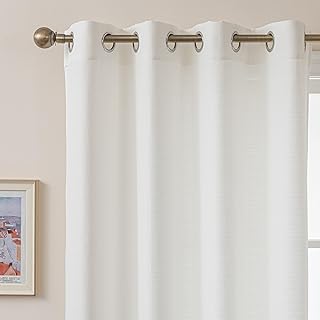 White Curtains Linen Textured Semi Sheers 63 inch Long 2 Panels