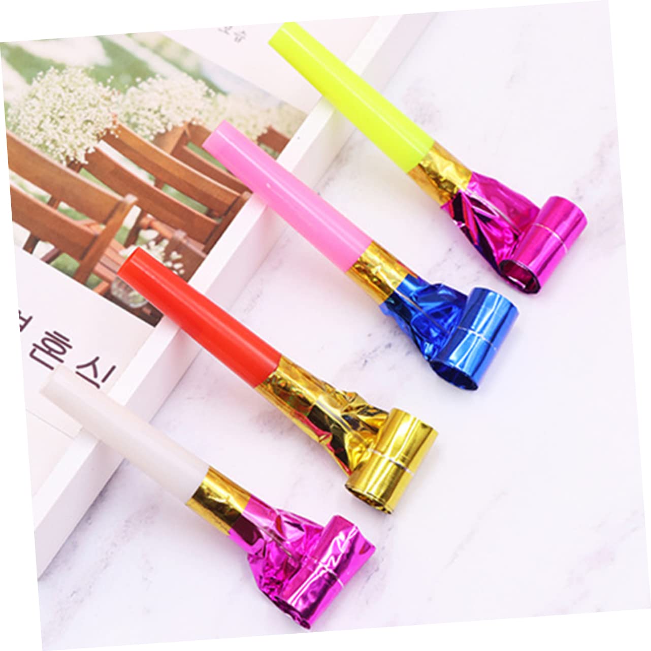 IMIKEYA 100PCS Whistle Party Favors Long Nose Blowing Whistles for Birthday Celebrations Random Color for Events and Festive Gatherings Random Color
