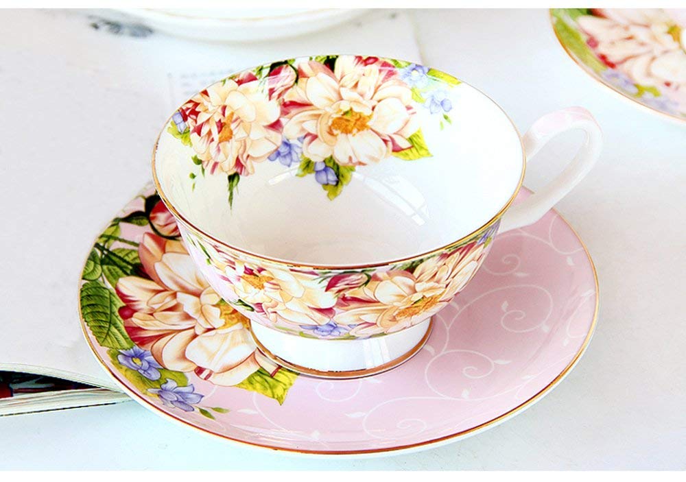 Teetasse & Untertasse Mit Vintage-Blumenmuster – Porzellan-Set Mit Goldrand & Löffel, Perfekt Für Kaffee, Tee Oder Als Geschenk