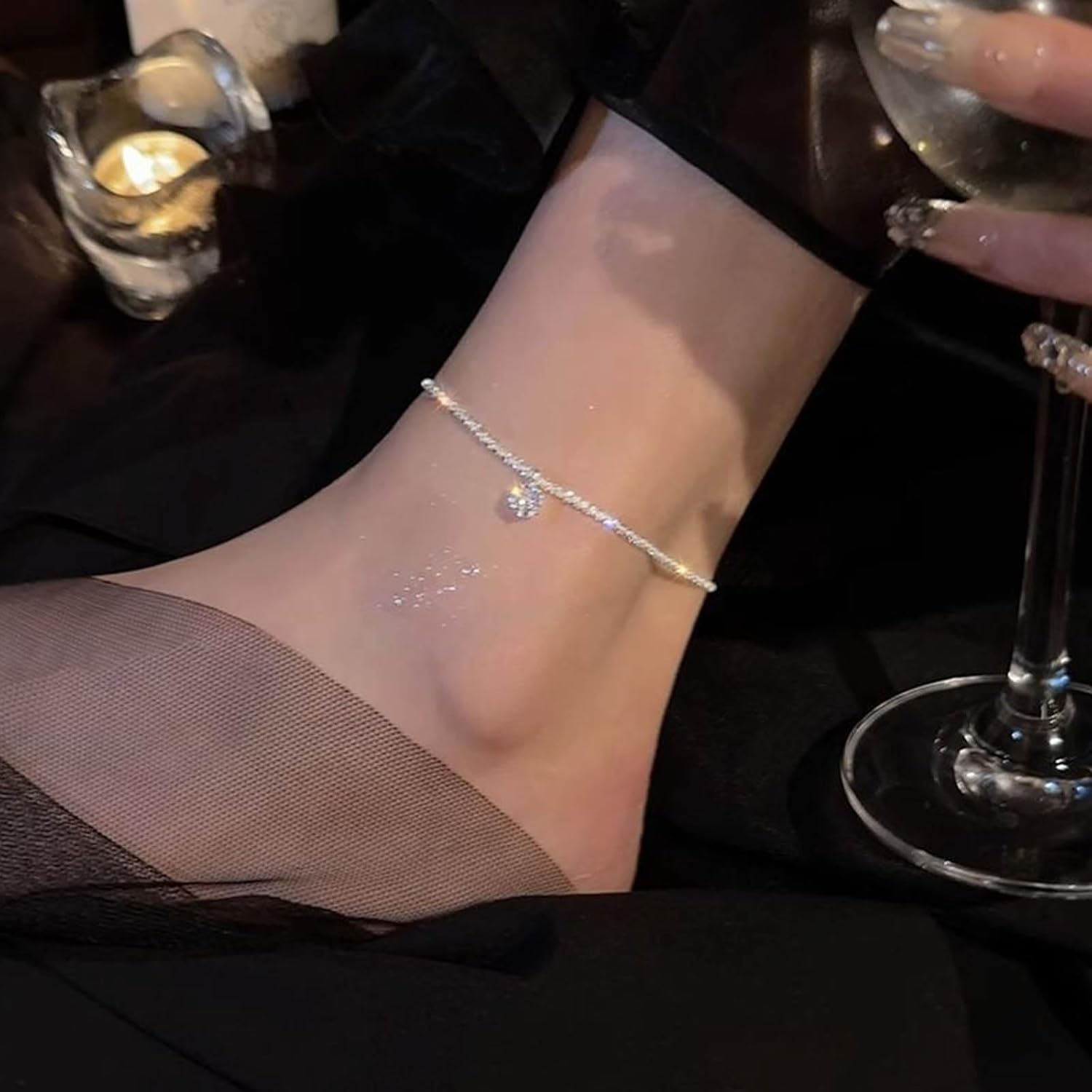 Bohemian Crystal Drop Anklet Silver Anklets Bracelet Adjustable Summer Beach Anklet Foot Chain Jewelry for Women and Girls Gifts - Image 4