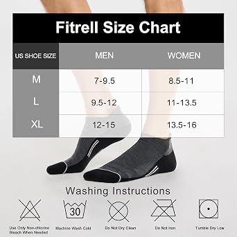 FITRELL 6 Pack Men's Ankle Running Socks Low Cut Cushioned Athletic Sports Socks 7-9/9-12/12-15