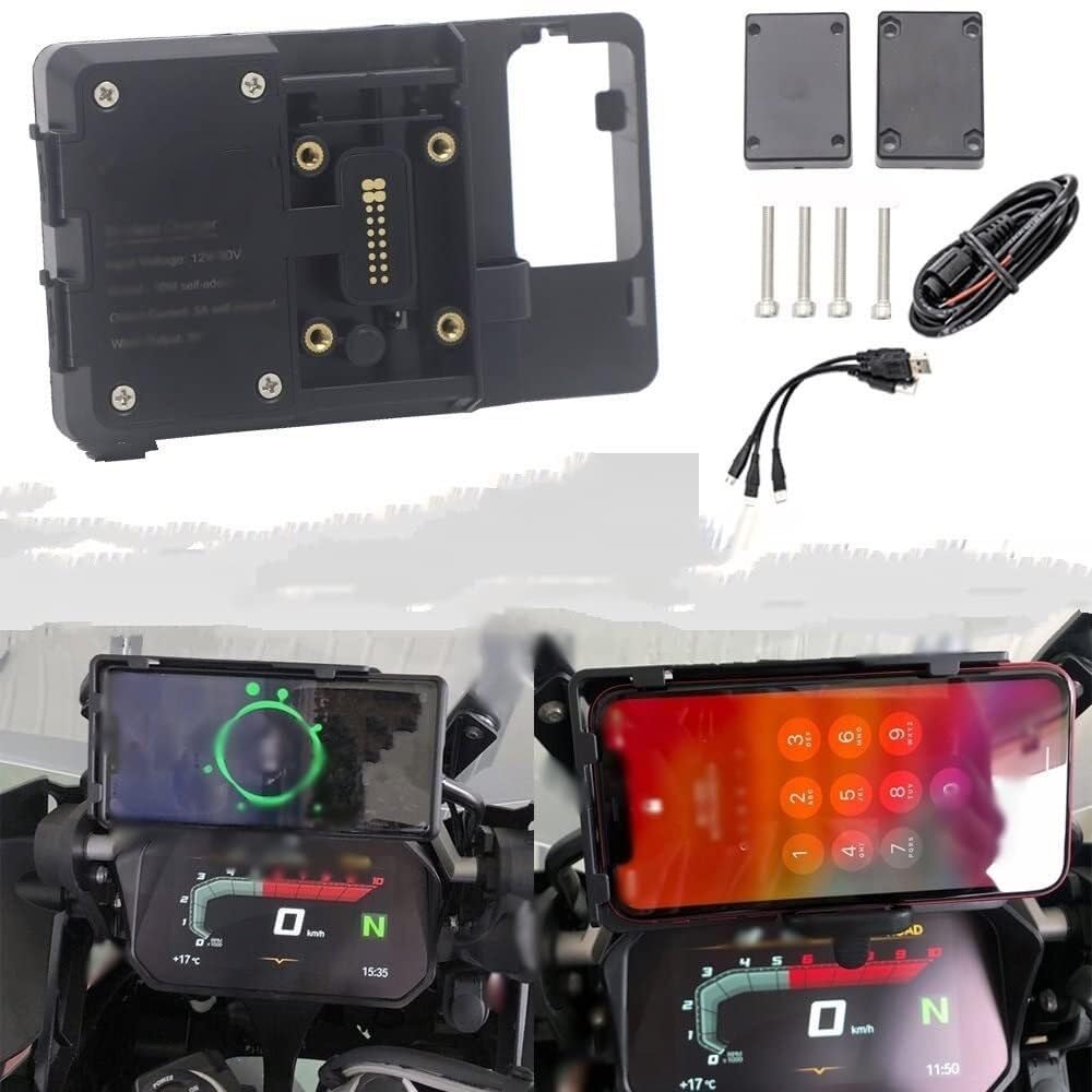 Soporte de Navegación para Moto para R1250GS, R1200GS ADV, S1000XR, F650GS, F900R, R1200RS con Cargador Inalámbrico Rápido Soporte móvil Universal Motocicleta
