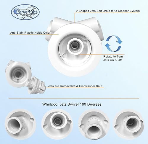 Miniatura 7 de Carver Tubs - AR6036 - Bañera de hidromasaje de acrílico moderna para dos personas, con calefacción 12 Jet - con reposabrazos - Bañera rectangular