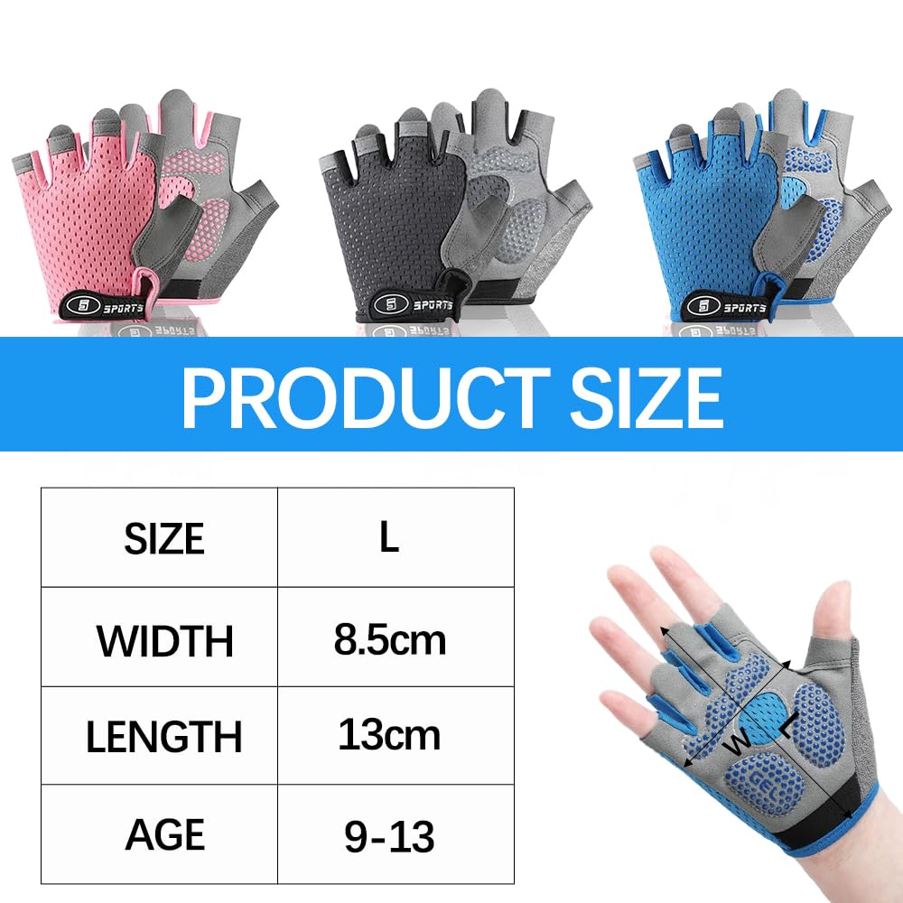 Guantes Bici Niño, Guantes Ciclismo Medio Dedo para Niños de 9 a 13 Años, Antideslizantes, Porosità, Adecuado para Ciclismo, Escalada, Patinaje sobre Hielo(Gris)