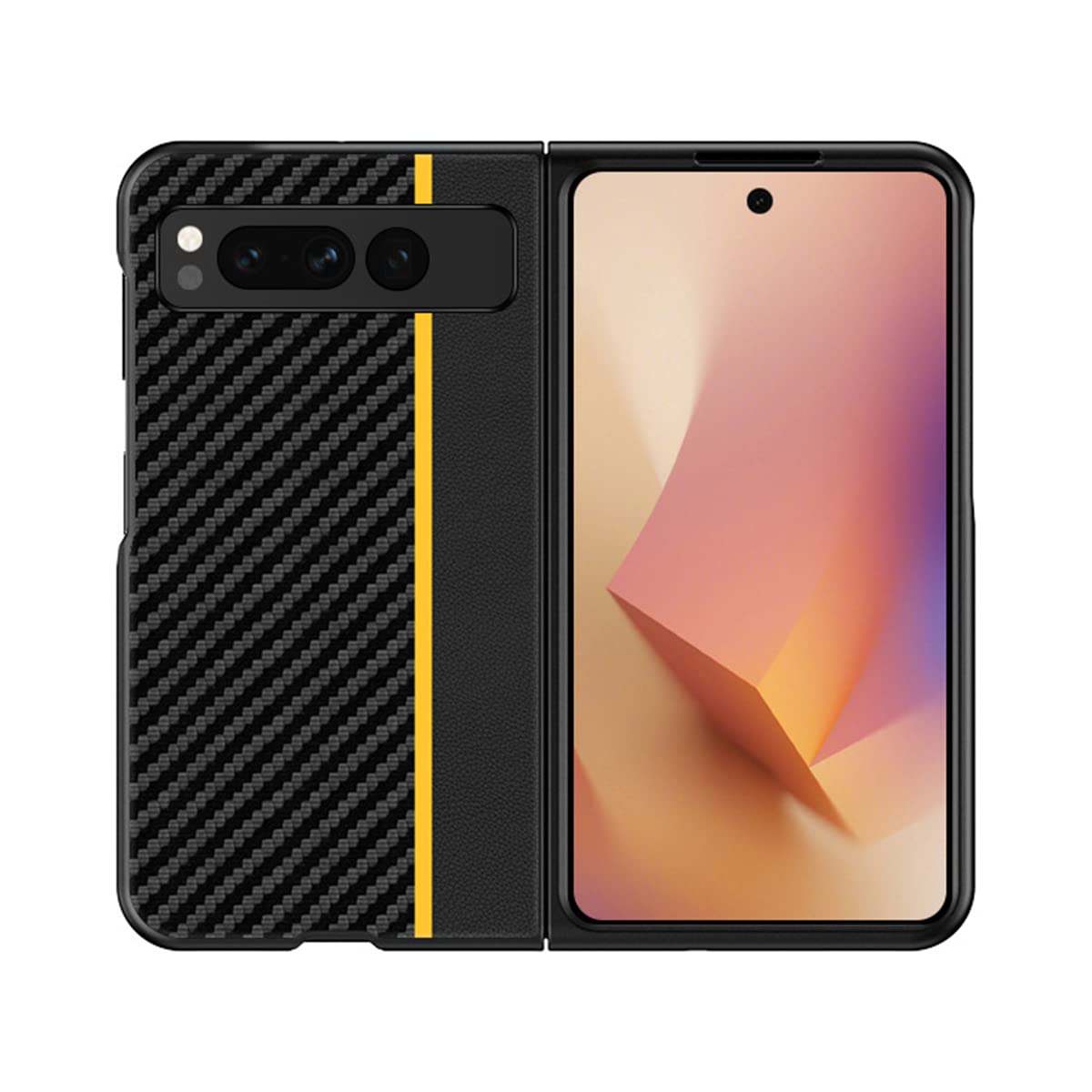 Custodia Flip In Pelle Sintetica Per Google Pixel Fold – Effetto Carbonio, Opaca, Antigraffio - Foto 2