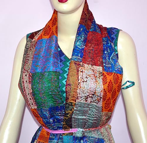 Marusthali Indian Sari Scarf Patchwork Reversible Kantha Stole Printed Vintage Shawl Scarf4