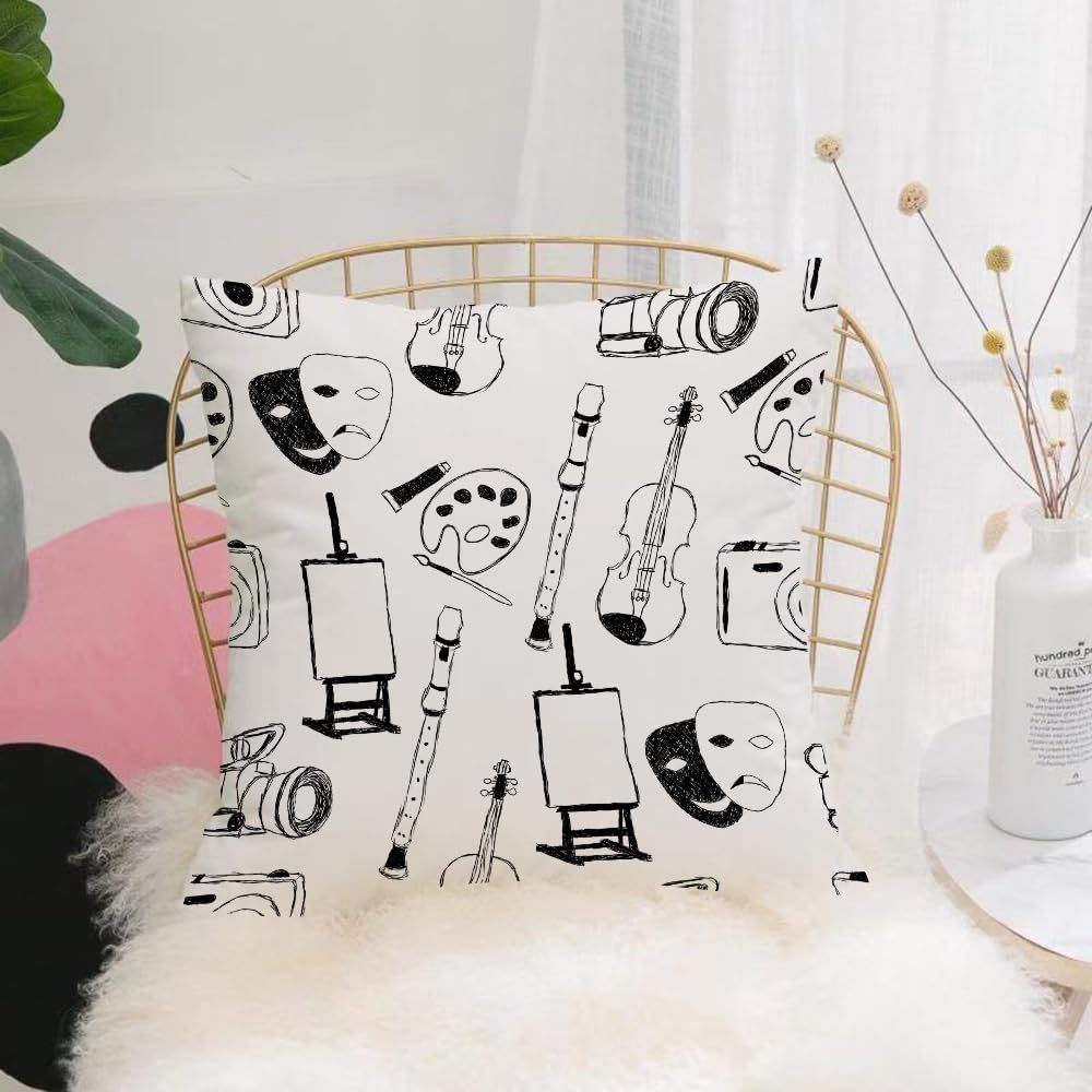 HYMSXW Cushion Cover,Throw Pillow Case Home Decorative for Living Room Bedroom Sofa Chair 20X20 Inch,Hand-drawn art tools for painting, music and theater,Pillowcase 50X50cm
