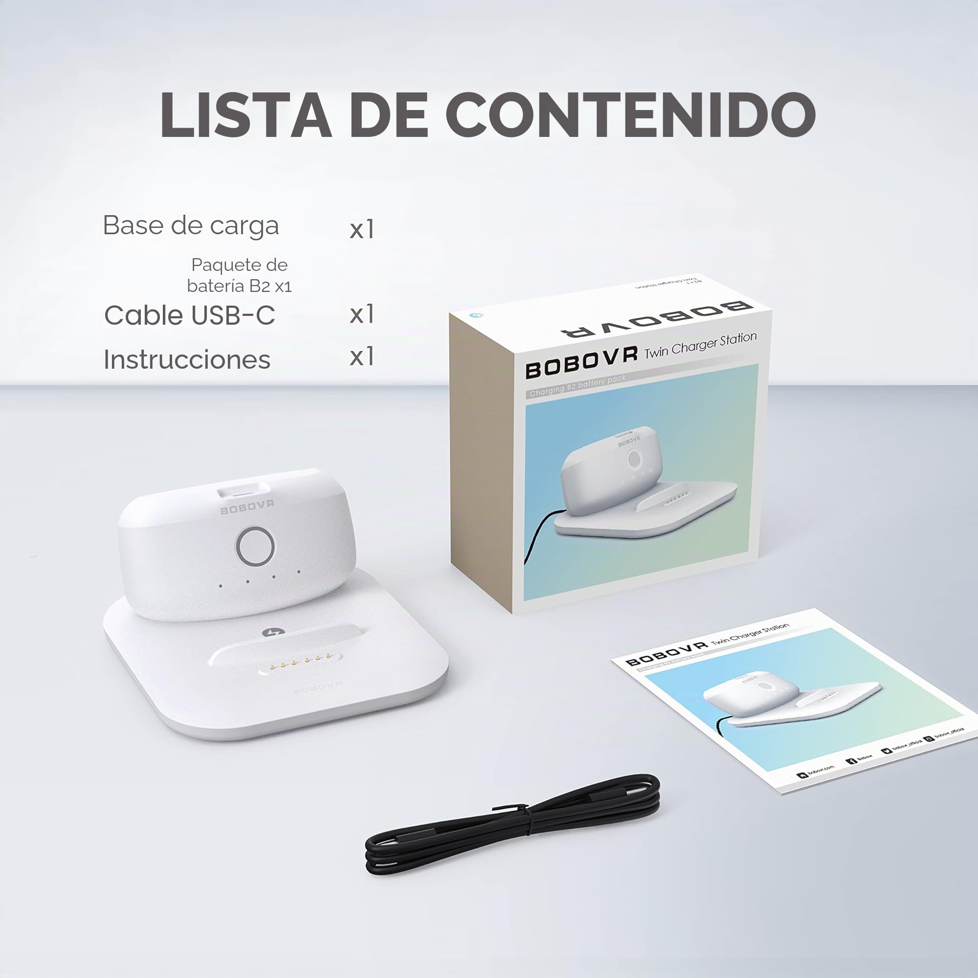 BOBOVR Estación de Cargador Gemelo/Muelle para Paquete de batería B2, diseño Ultrafino, Suministro magnético de energía a 2 Paquetes de baterías B2 al Mismo Tiempo