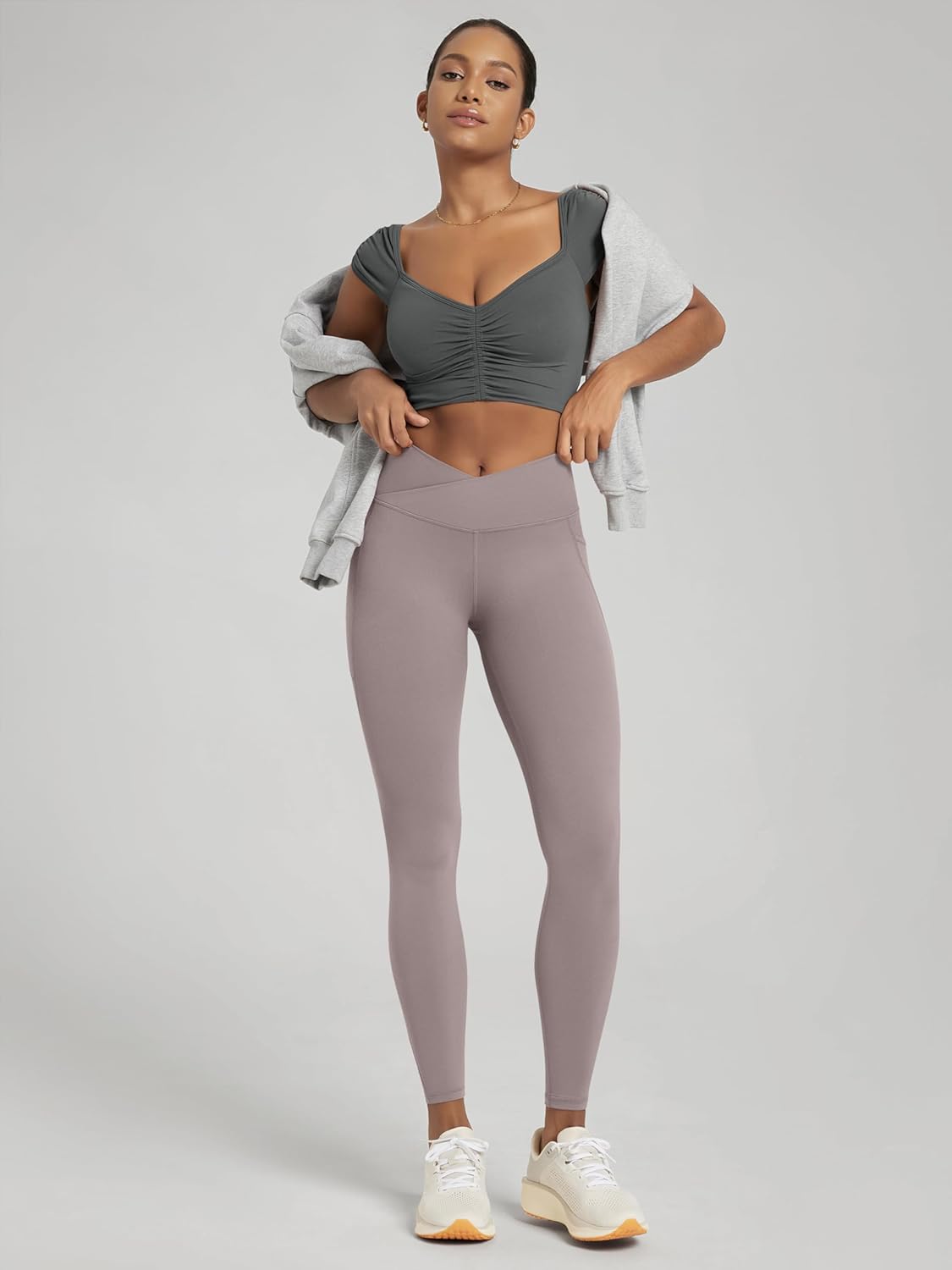 ODODOS Ruched Front Crop Tank for Women V-Neck Cut Out Back Cap Sleeve Cropped Tops - Image 3