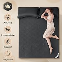 Vista 2 de Protector de colchón negro jacquard 100% impermeable tamaño individual, silencioso, antideslizante, transpirable, rayón de bambú, acolchado, sábana