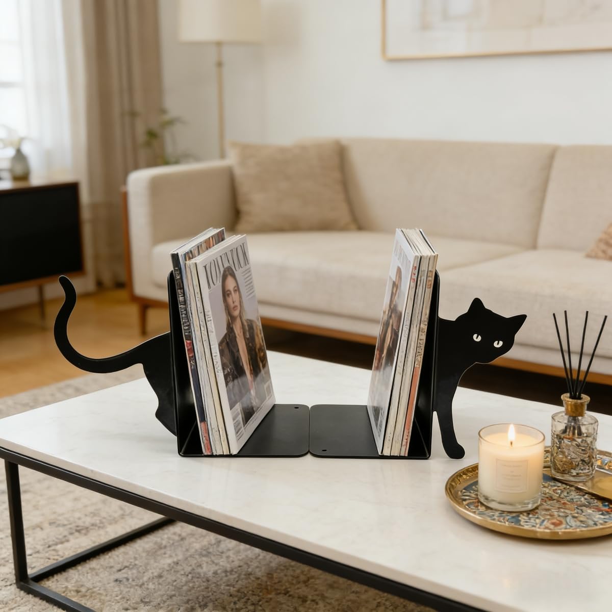 Cute Cat Book Ends Cat Bookends for Shelves, Home Office Desk Gift for Cat Lovers and Reading Enthusiasts