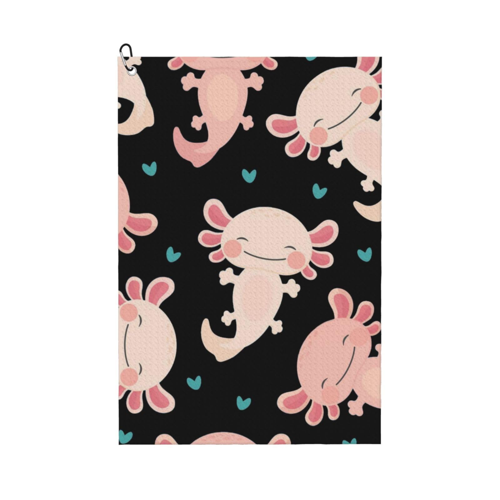 Hnnkloy Cute Axolotl, 16x24 in Portable Waffle Golf Towels with Carabiner Clip for Golf Bag