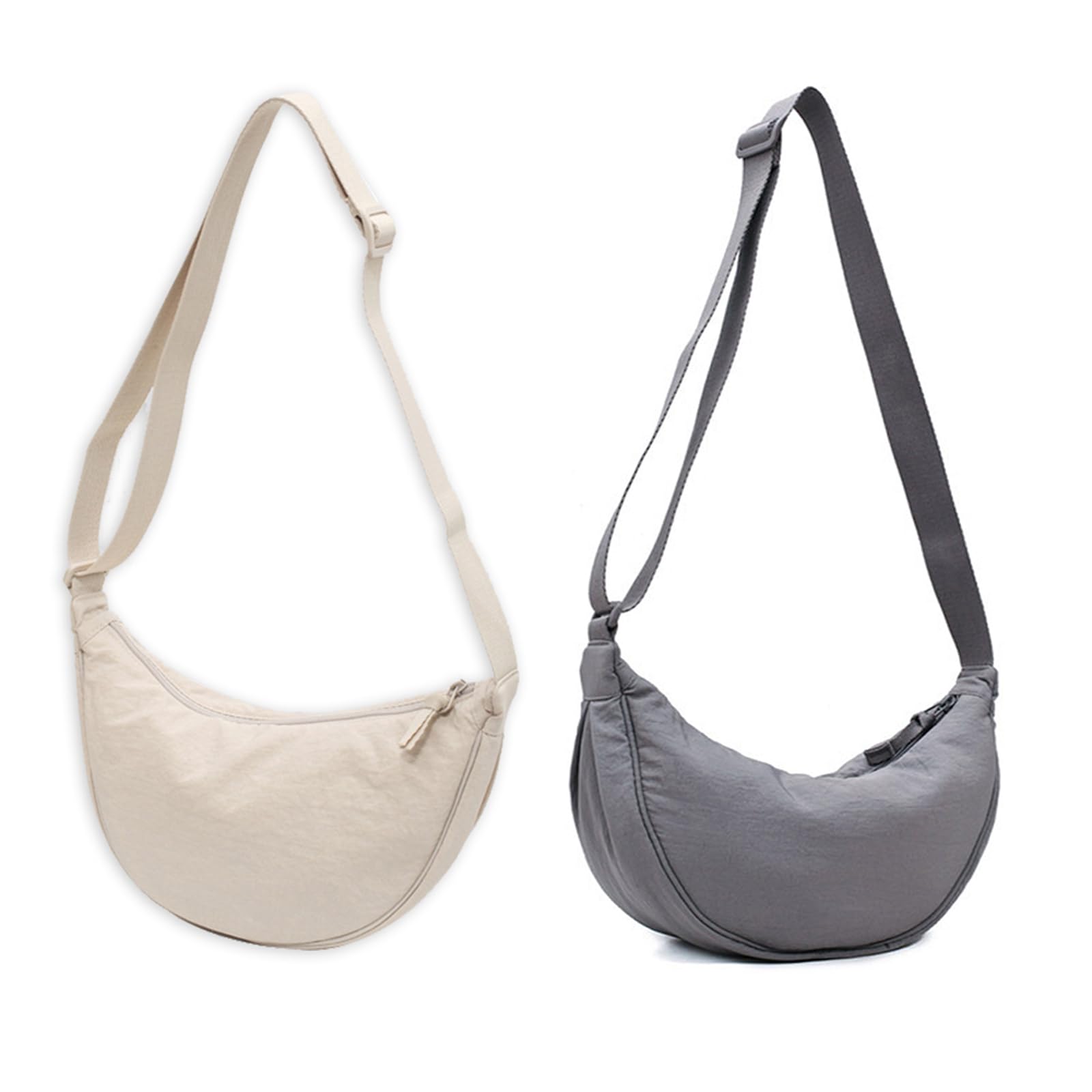 Crossbody Bag Hobo Crescent Bag with Mesh Storage, Women Men Shoulder Purse Dumpling Bag Adjustable Strap (Gray+Beige)