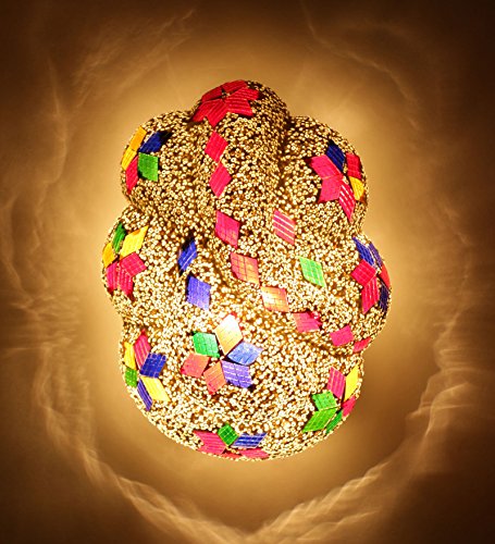 Image of Ganesha Wall Mounted Lamp - White Base with Multicolour Jewel Mosaic, Metal & Glass | Perfect for Home, Hall, Living Room, Bedroom, Hotel, Office Decoration | Decorative Light Lamp