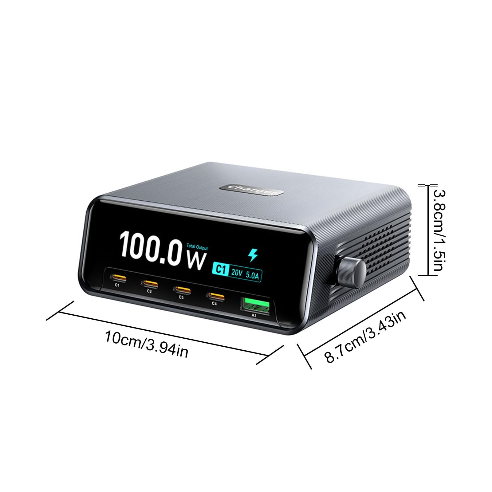 Generic Estación de Carga GAN de 265 W y 5 Puertos con Pantalla HD de 2,3 Pulgadas (Enchufe de la UE)