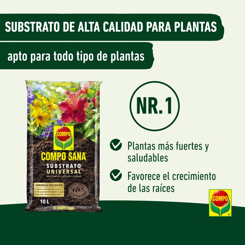 COMPO SANA Substrato Universal de calidad con 6 a 8 semanas de abono para plantas de interior, terraza y jardín, Substrato de cultivo, 10 L — view 2