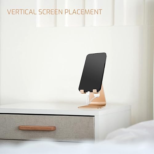 Miniatura 6 de Tofun Soporte de teléfono celular plegable de aleación de aluminio dorado, soporte de teléfono de metal de mesa con ángulo ajustable por eje
