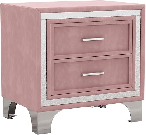 Miniatura 6 de Mesita de noche de terciopelo con 2 cajones, mesa auxiliar con almacenamiento, cómoda pequeña, muebles de mesita de noche, mesita de noche con patas