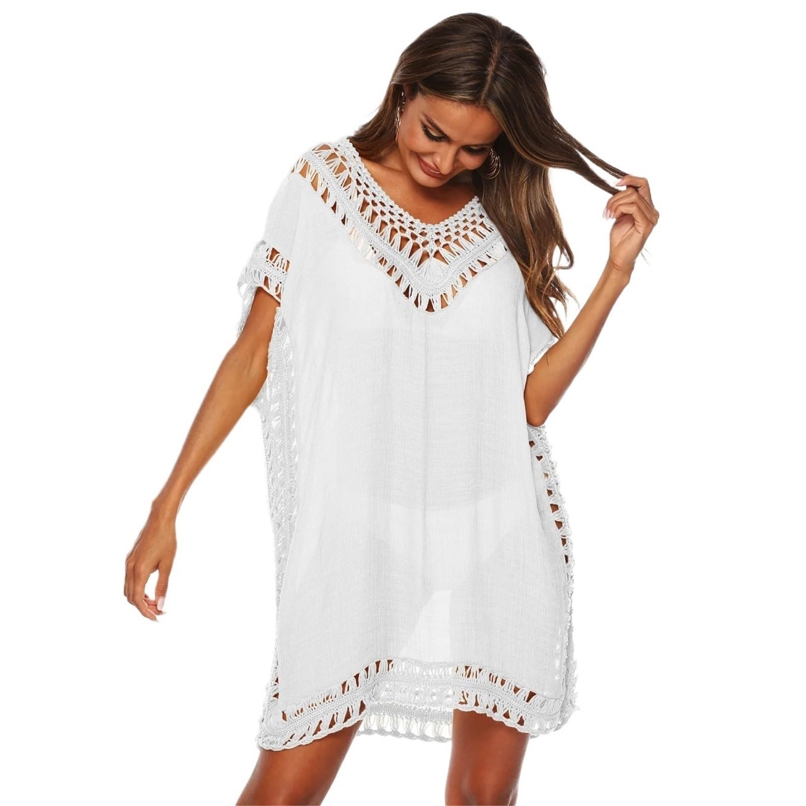 Vestido Playero for Mujer, Suave, for Playa, Talla Grande, for Verano para Playa，Piscina(White,One Size)